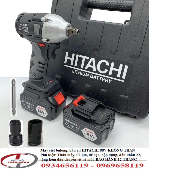|Đặt hàng lh: 0934656119 - KM Sốc, Ship rẻ|Máy siết Bulong HITACHI 2019 88V x 10000mAh Li-ion chất liệu cao cấp, vận hành hiệu quả, giá tốt - Không chổi than