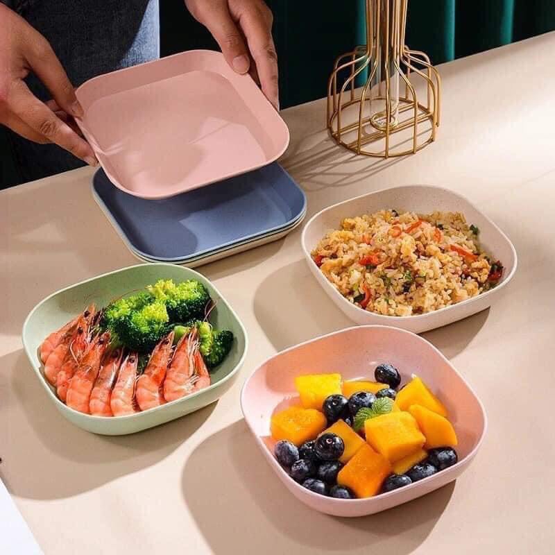 Set 8 Đĩa Lúa Mạch Chữ Nhật, Đựng Hoa Quả, Thức Ăn Đa Năng Nhiều Màu Xinh Xắn