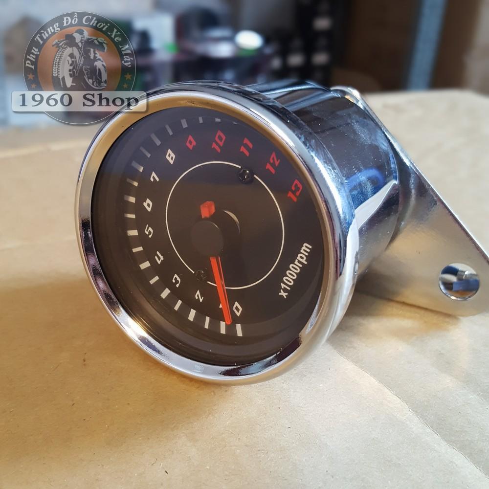 Đồng hồ tua máy classic màu mạ inox - đồng hồ xe máy classic phù hợp độ cafe racer tracker win 67 dream cub và các loại xe máy