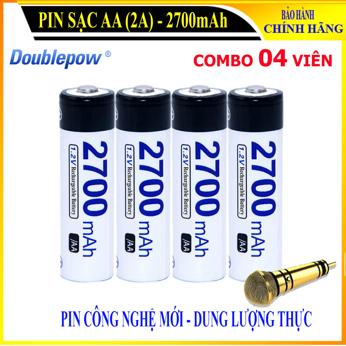 Pin sạc AA 2700mAh Doublepow -Pin dung lượng thực - công nghệ mới - Bảo hành chính hãng