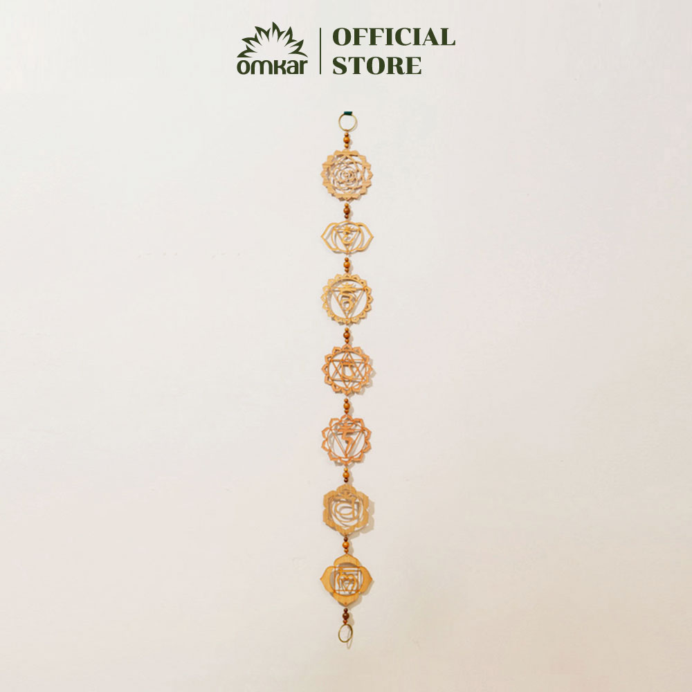 Chuỗi dây 7 Luân Xa Omkar điêu khắc gỗ nghệ thuật treo tường decor trang trí phòng tập yoga, nhà cửa