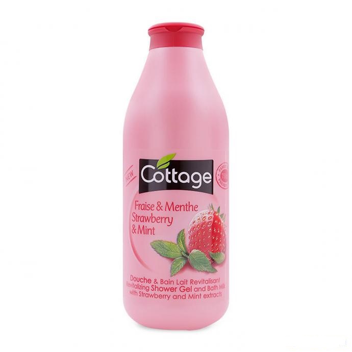 Sữa tắm Cottage Pháp hương dâu tây bạc hà chai 750ml tặng kèm bông tắm cao cấp