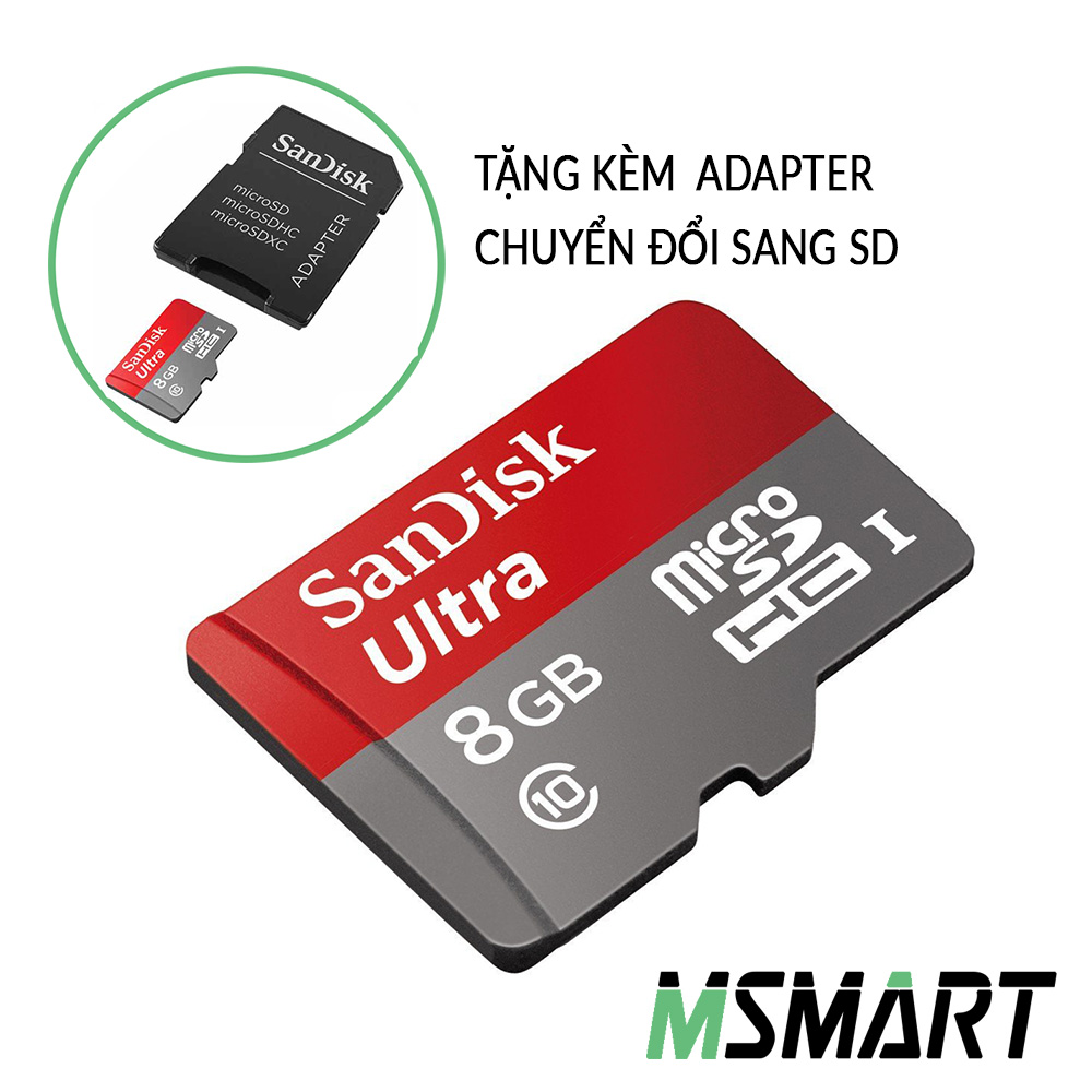 Thẻ nhớ microSD SanDisk Ultra 8GB/16GB, tốc độ cao 80MB/s Class 10, siêu bền, tặng kèm Adapter chuyển đổi microSD sang SD
