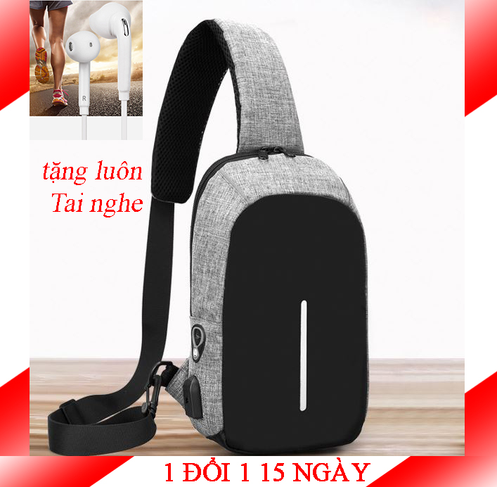 [ Tặng kèm tai nghe siêu hay ] Túi đeo chéo Nam Nữ loại to nhỏ gọn tiện dụng thời trang cao cấp - Cổng USB - Lỗ tai nghe - Chống nước - chống Trầy xước - Vạch phản quang