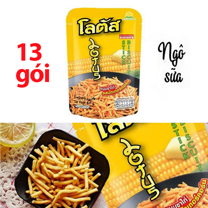Lốc 13 gói bim bim tăm que Thái 25gr vị ngô sữa - Bánh que Thái ăn là ghiền