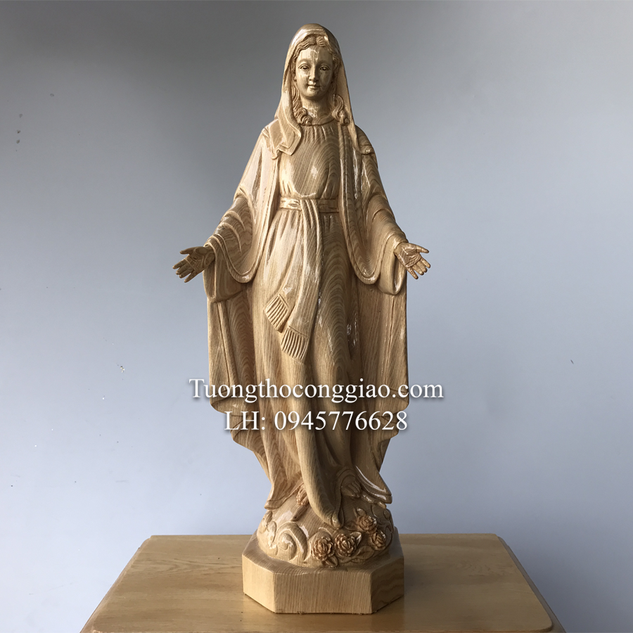 Tượng Đức Mẹ Ban Ơn bằng gỗ Pơ mu 50cm