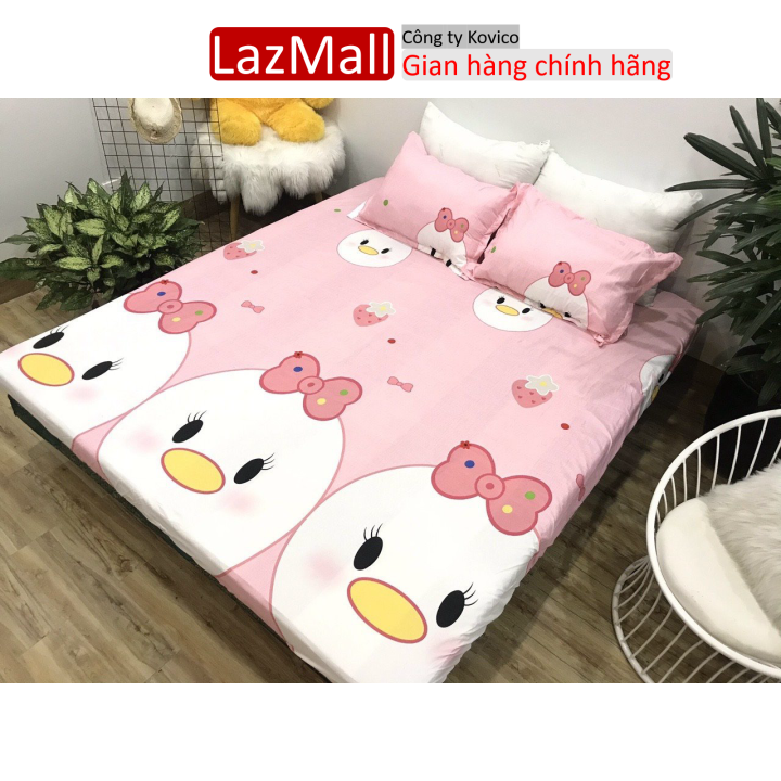 Bộ ga gối cotton poly 3 món họa tiết vịt hồng Sunzin Kho chăn ga gối, ga giường, drap giường