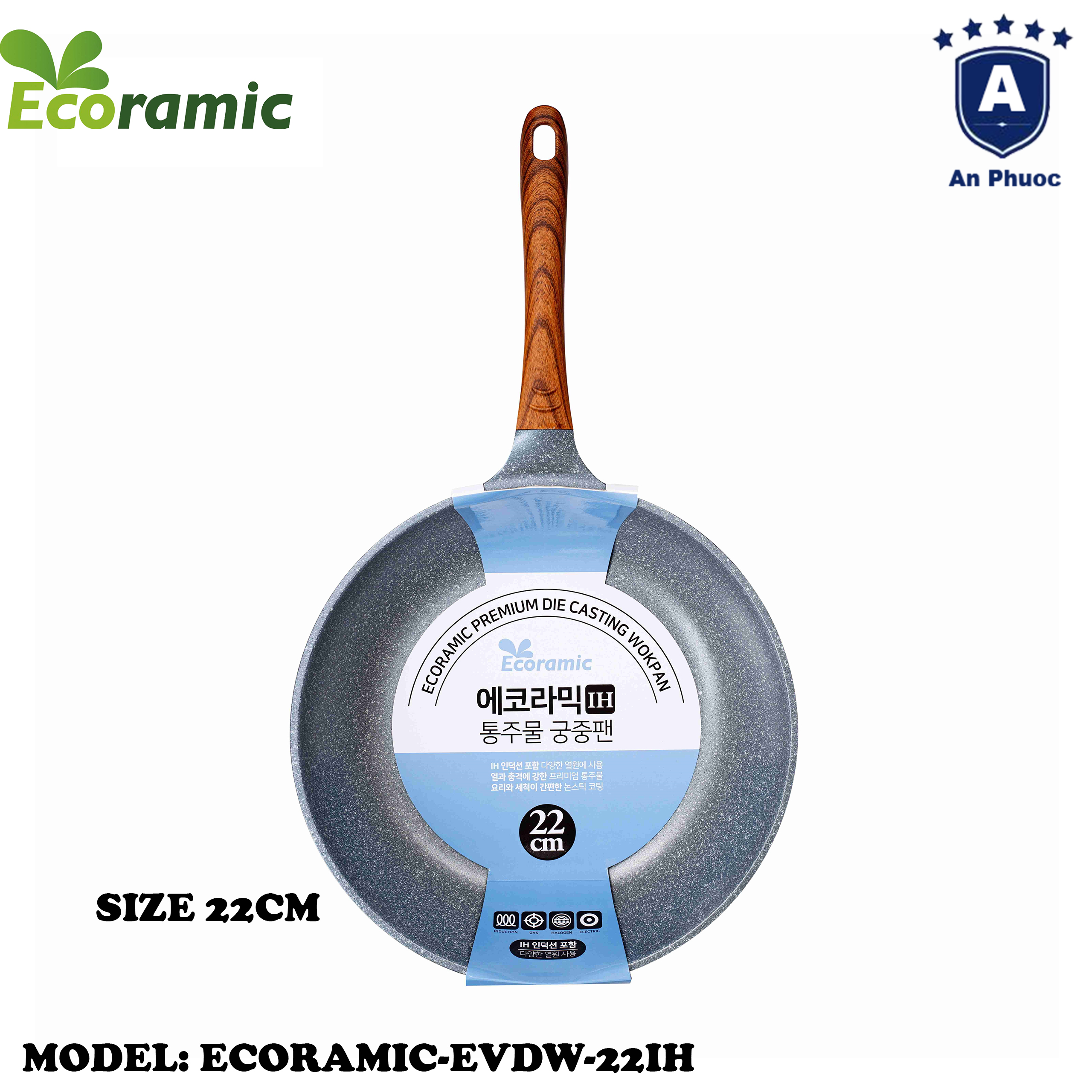 [HCM]Chảo Đá Chống Dính Bắt Từ Siêu Nhạy ECORAMIC Hàn Quốc Lòng Sâu EDVW-22IH Size 22 | Đúc Nguyên Khối | Lớp Tráng Men Cao Cấp Theo Công Nghệ Hàn Quốc | Không Chì không Cadimi Không PFOA | Cam Kết Chính Hãng