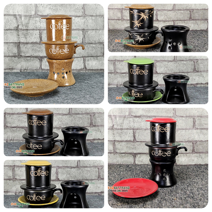 Bếp hâm nóng cafe kèm phin pha cafe sứ men gốm Bát Tràng