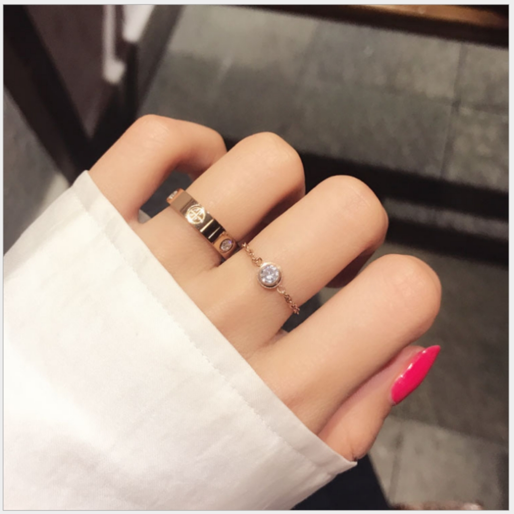 Nhẫn Đôi Nam, Nữ KATIER Chất liệu Titanium Cao Cấp Không Gỉ 2 Màu Bạc và Vàng Hồng, Đính Đá Sang Chảnh