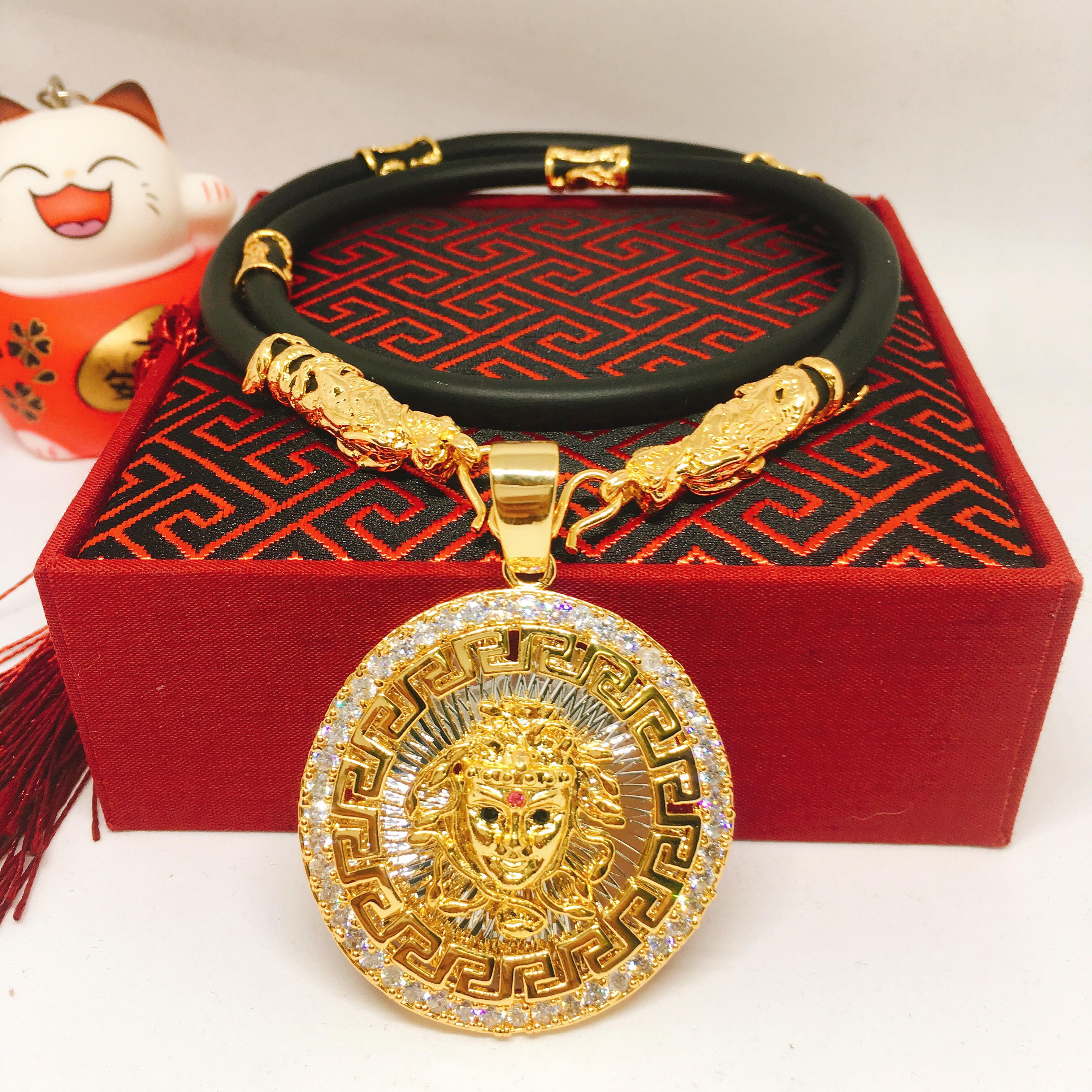 Dây chuyền Bạc mạ vàng Bạc Thái mặt VS tròn thời thượng đính đá cao cấp may mắn - day chuyen, vòng cổ, vòng vàng, dây chuyền phong thủy