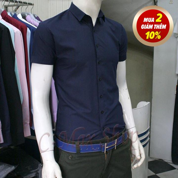 Áo sơ mi nam ngắn tay nf dáng ôm body màu than