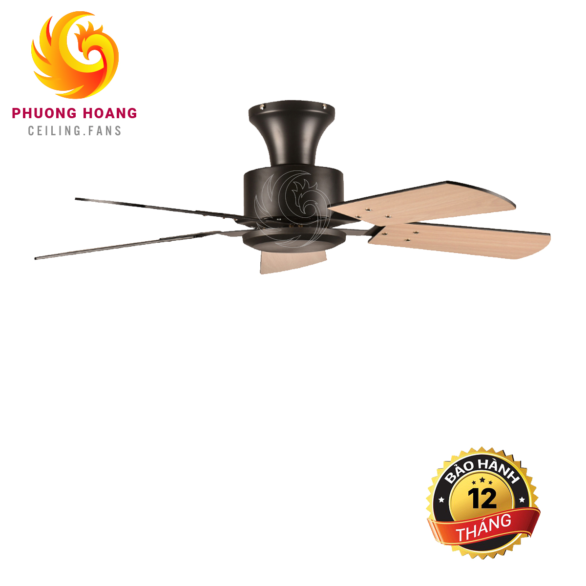 Quạt trần trang trí phòng ngủ, phòng khách không đèn 05 cánh gỗ màu nâu QAT008