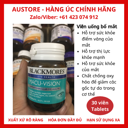 [Bill Úc, Date mới] Blackmores Macu-Vision 30 Tablets - Viên uống bổ mắt Blackmore Macu Vision giúp tăng cường thị lực & sức khỏe điểm vàng của mắt, đặc biệt phù hợp cho người già & cận thị