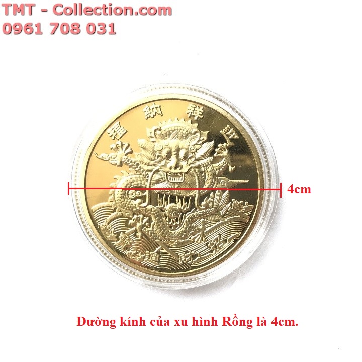 [HCM]Xu con Rồng Đường kính của xu là 4cm màu niken mạ bạc. Dùng để trang trí bàn sách bàn làm việc bàn tiệc. Xỏ lỗ đeo dây hoặc treo trên xe ôtô. - TMT Collection - SP000373