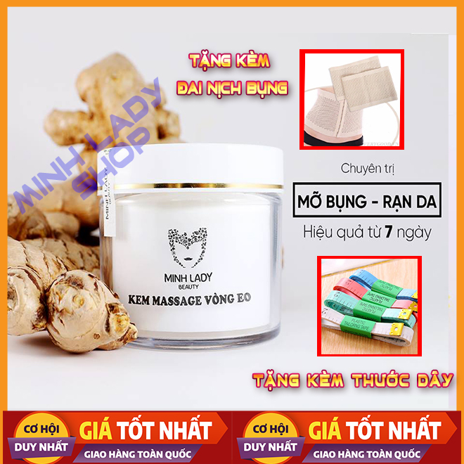 [KHUYẾN MÃI]  Kem Tan mỡ Bụng Minh Lady, hết Rạn Da sau Sinh, tặng đai nịch bụng cao cấp, tặng thước dây, 150gr dùng hơn 3 tháng, chỉ 3K/Ngày cho Dáng thon gọn