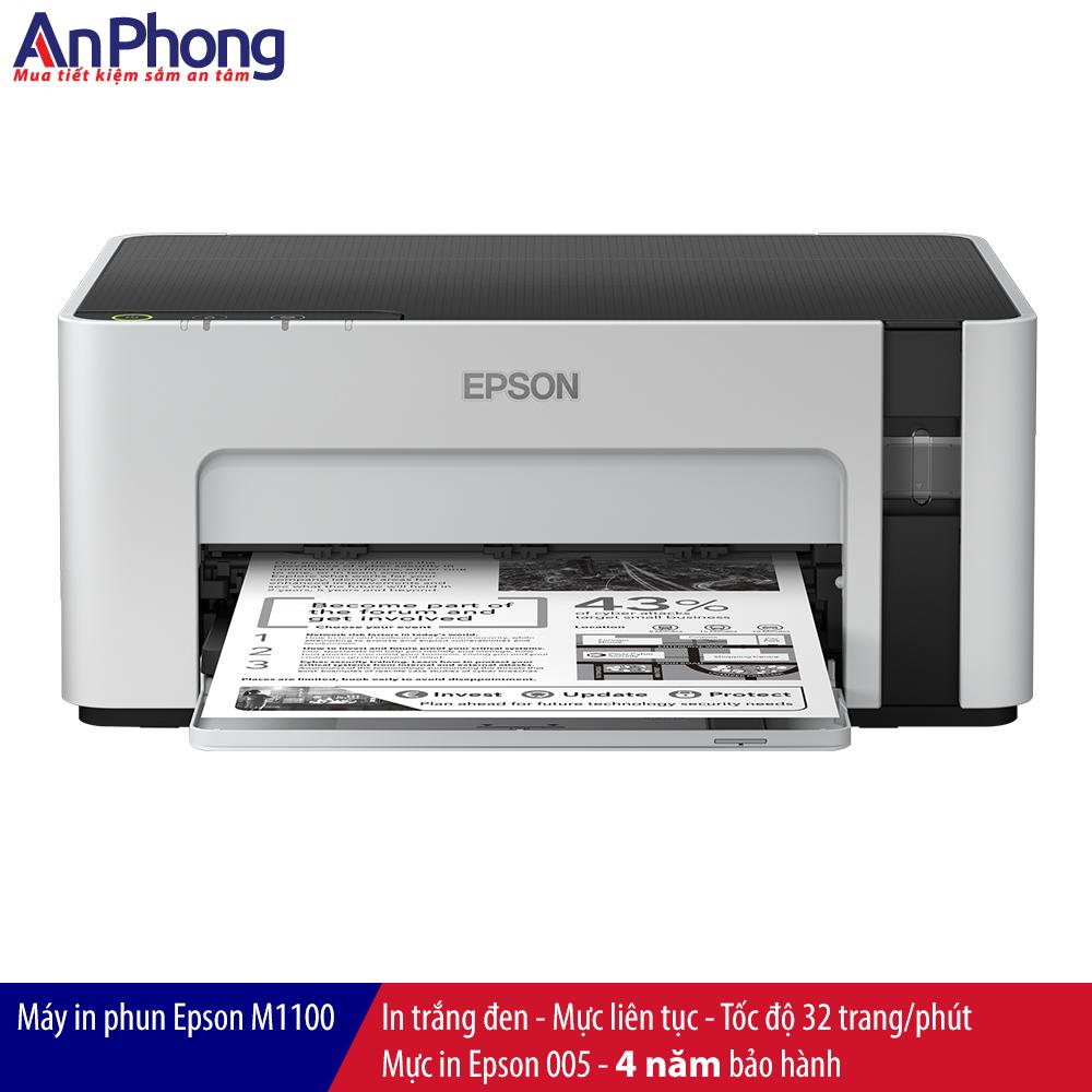 Máy in phun đen trắng Epson M1100 kết nối USB mực siêu rẻ không độc hại in nhanh Bảo Hành 4 NĂM