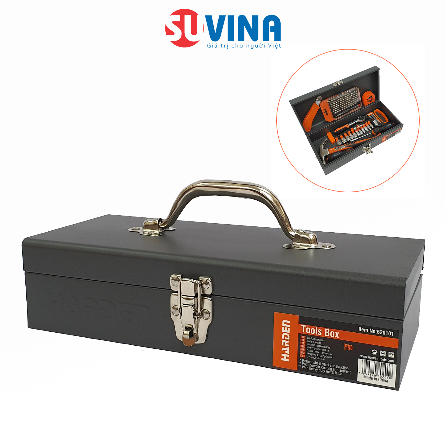 Hộp Đựng Dụng Cụ, Hộp Đựng Đồ Nghề Đa Năng Cỡ Lớn Thép Cao Cấp HARDEN 520101 - Có Khóa Bảo Vệ, Sơn Tĩnh Điện Sáng Bóng, Nhãn Mịn, Hạn Chế Trầy Xước, Không Rỉ Sét - 35x15x9cm