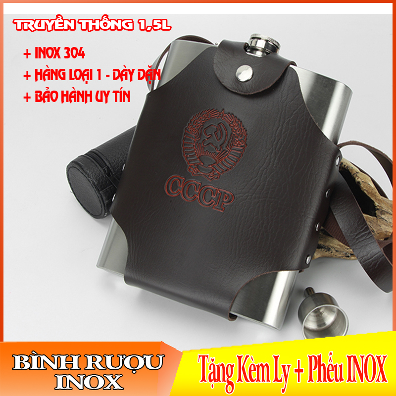 Bình INOX CCCP Truyền Thống 1.5L( 48oz) - Tặng Kèm + Phễu + Ly INOX Mini + Bao Da