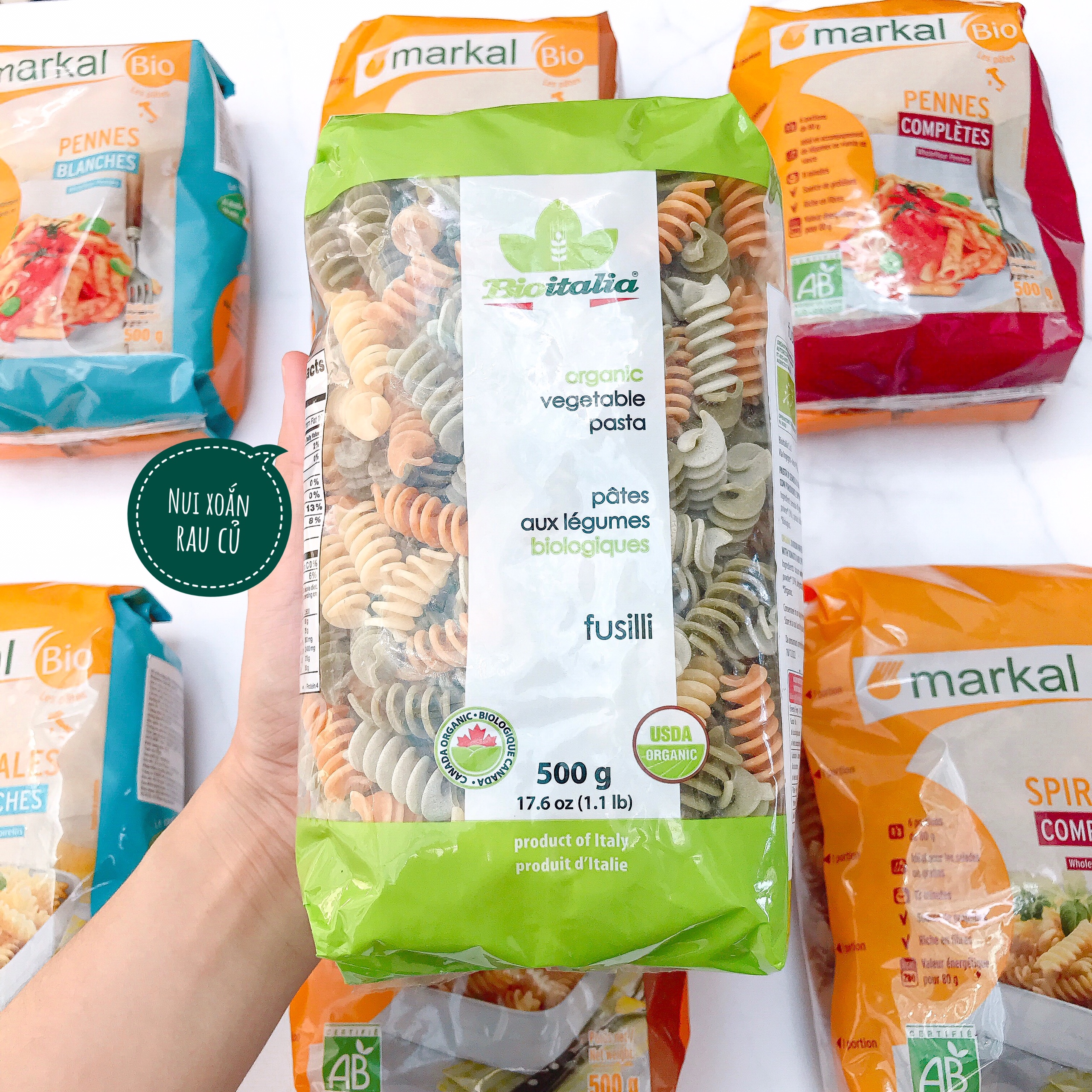 Các loại nui cho bé 500g - nui xoắn rau củ bio