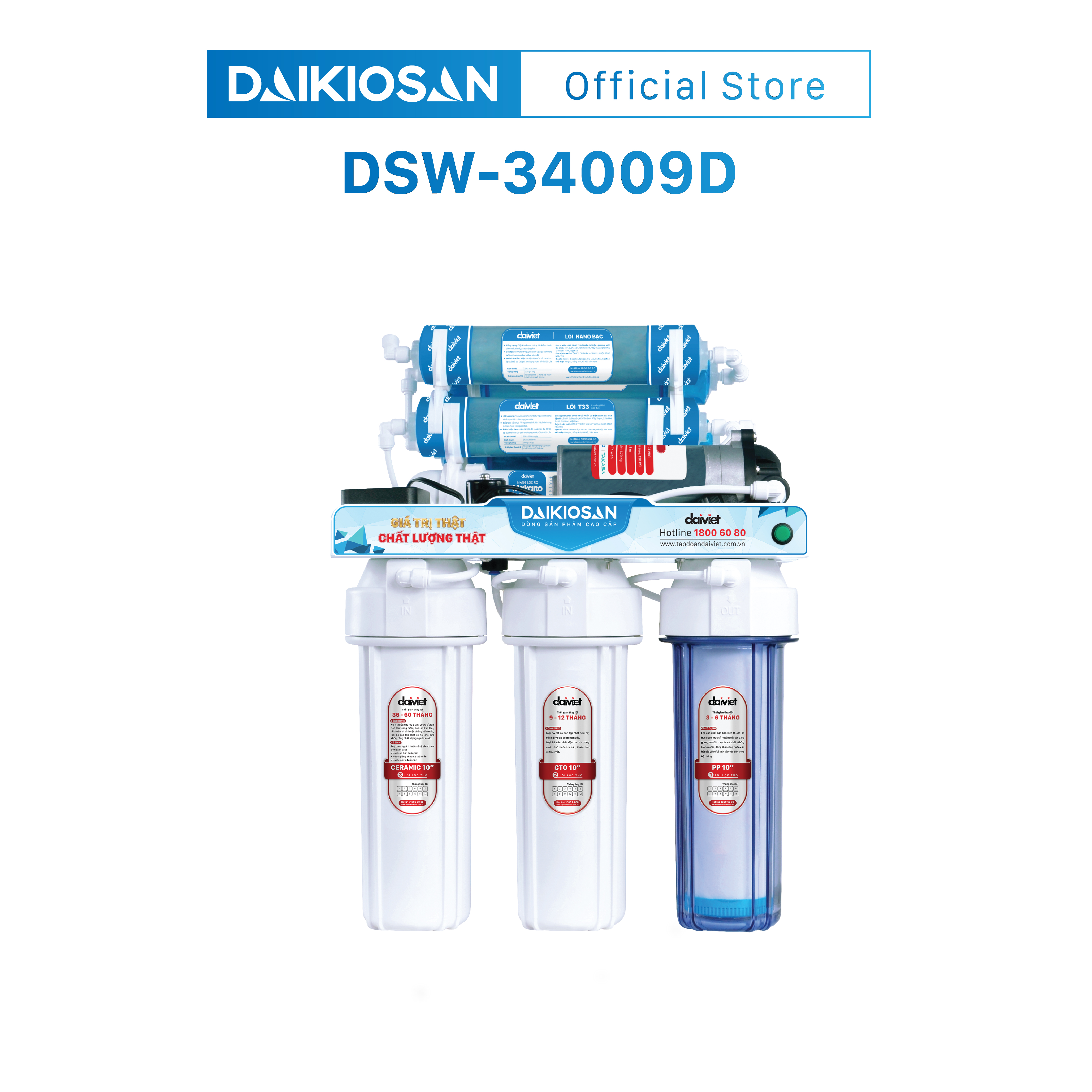 Máy lọc nước ro tinh khiết daikiosan dsw-34009d - dòng không vỏ tủ - sử dụng ke đỡ
