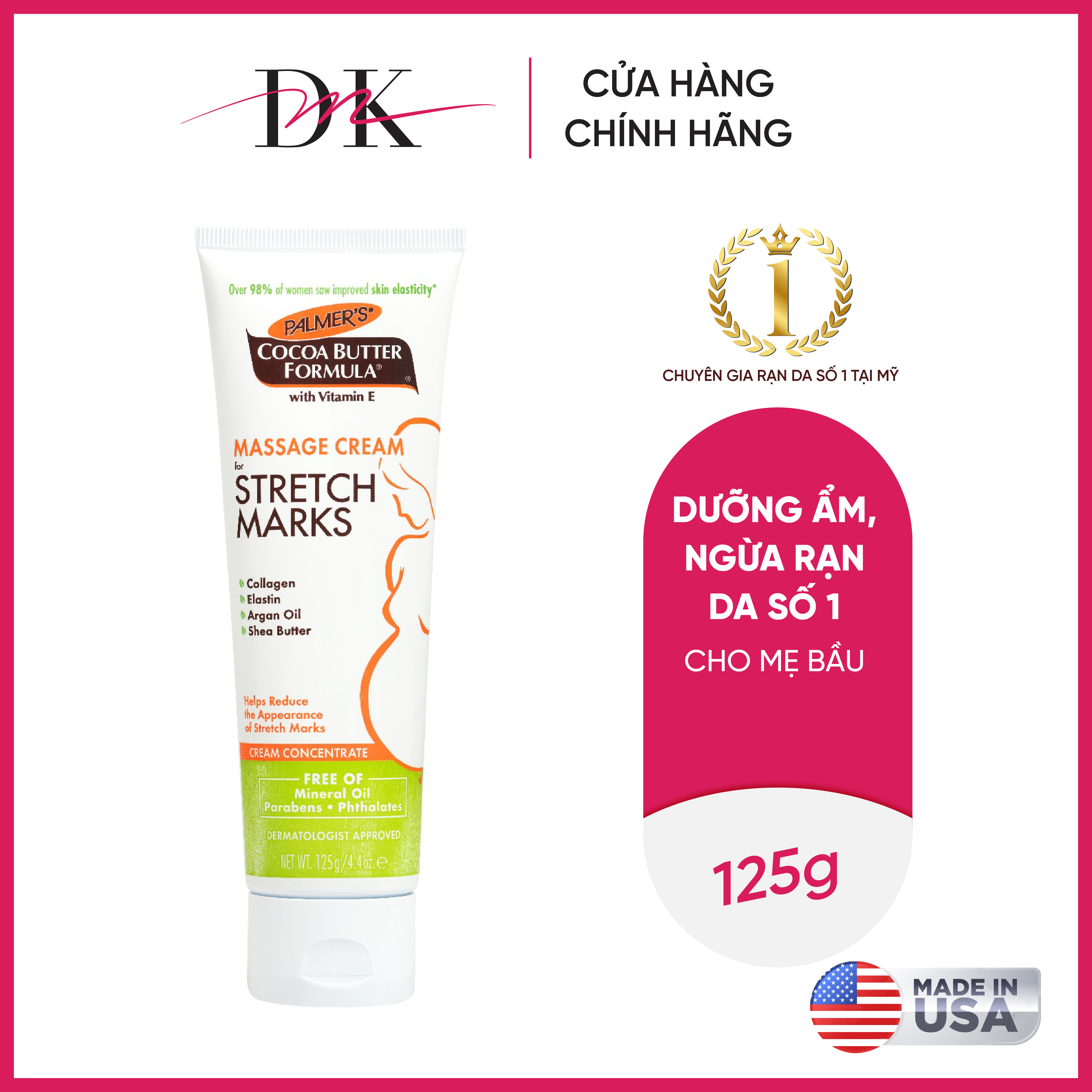 [HCM]Kem Ngăn ngừa và làm giảm rạn da khi mang thai Palmers Massage Cream for Stretch Marks 125 gram