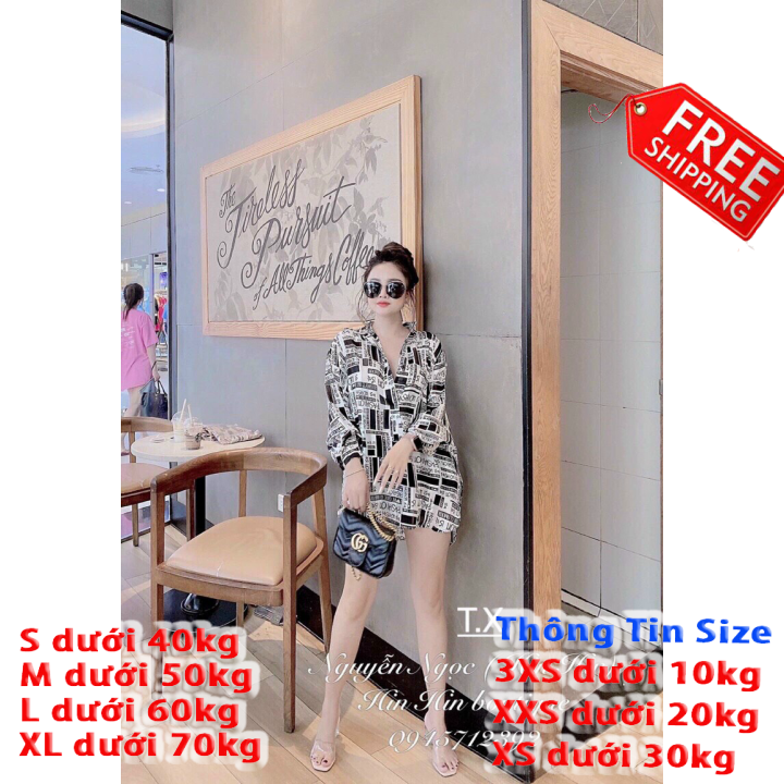 [HCM][FREESHIP TOÀN QUỐC] Đầm kiểu sơ mi Áo Sơ Mi Nữ Họa Tiết Hình Kiểu Chữ Dáng Trẻ fashion họa tiết form rộng siêu đẹp MTB