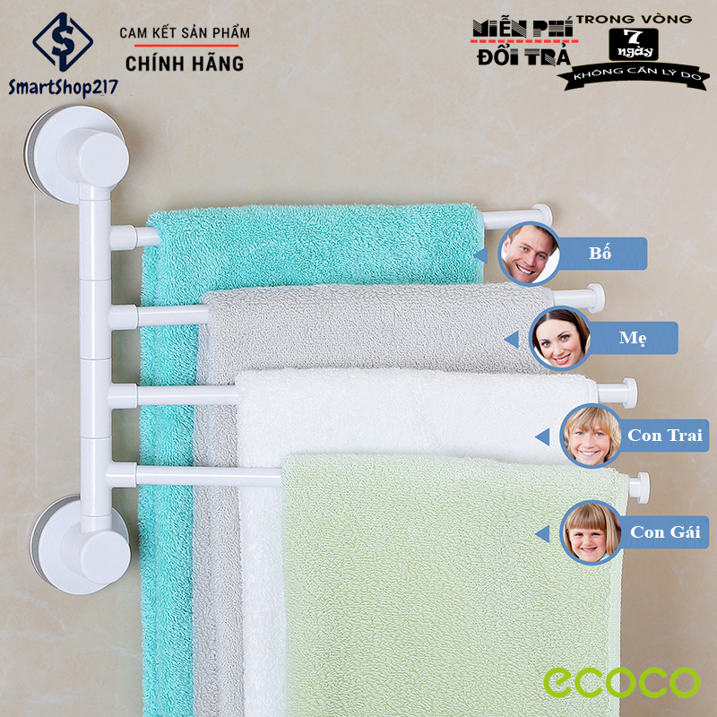 Bộ móc treo khăn xoay 180 độ hút chân không - thương hiệu nhật bản ecoco