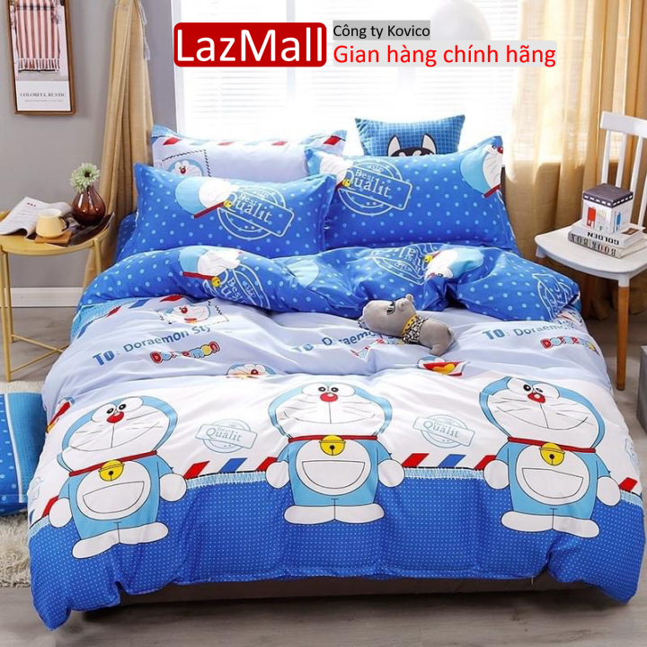 Ga trải giường,Drap ga giường vải cotton poly,đủ kích thước mẫu doremon tem thư Sunzin  Kho chăn ga gối, ga giường, drap giường