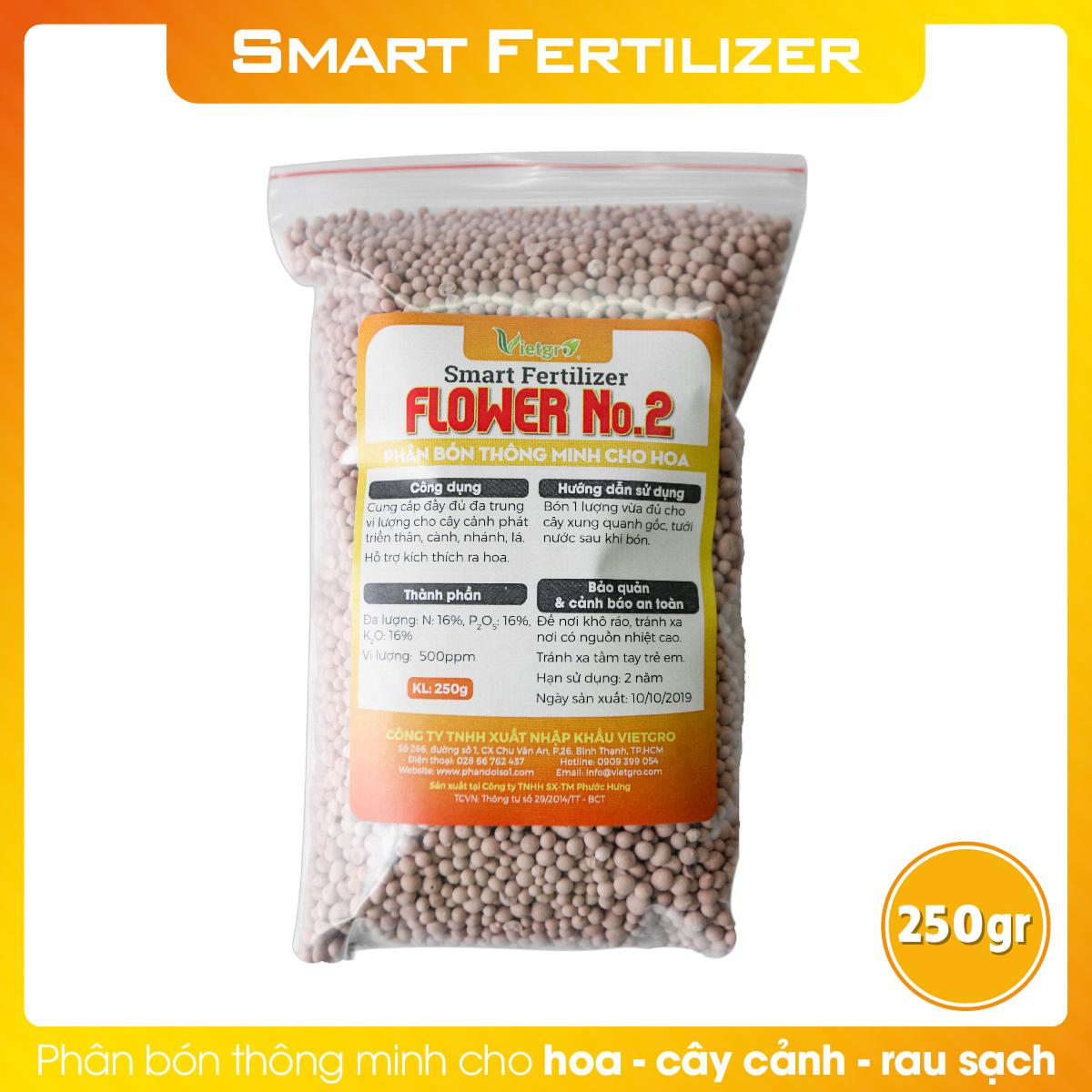 Phân Bón Dưỡng Cây NPK 16-16-16+TE Vietgro (Túi 250gr) - Phân bón thông minh chuyên cho hoa - SMART FERTILIZER Flower No. 2 - VG259
