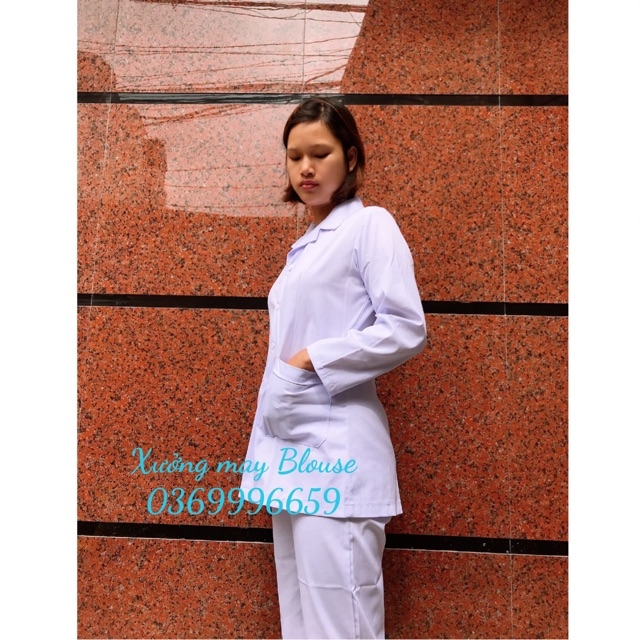 Áo blouse trắng y tá, dược sĩ dáng ngắn nam nữ hàng đẹp