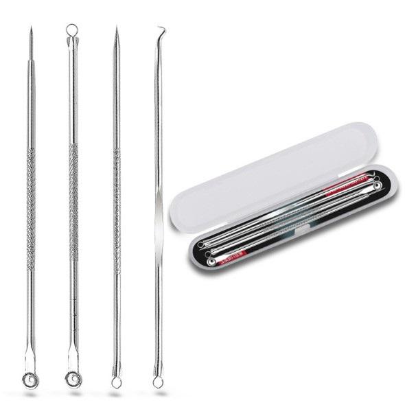 Bộ Nặn Mụn 4 Cây 8 Đầu (Bạc Cao Cấp Chống Khuẩn)