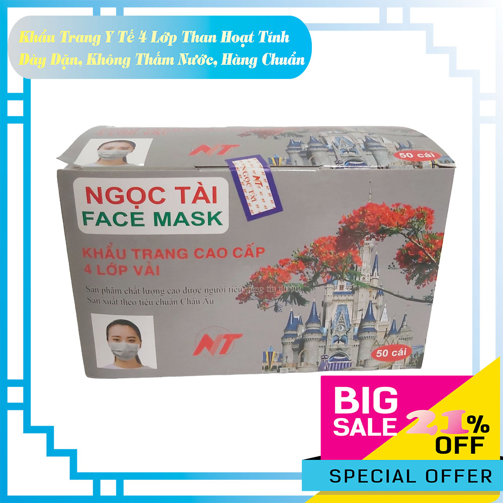 Hộp 50 Cái Khẩu Trang Y Tế Than Hoạt Tính Ngọc Tài (4 Lớp)