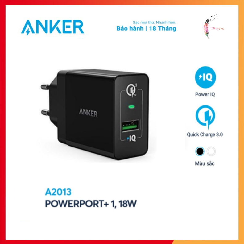 Sạc anker powerport+ 1 cổng 18w quick charge 3.0 có poweriq - hàng chính hãng
