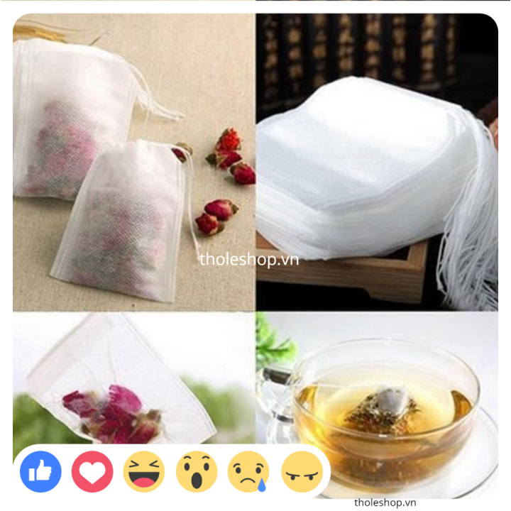 Túi lọc trà - Combo 100 túi lọc đựng trà bằng vải không dệt - Lọc trà, lọc gia vị bằng dây rút - Dụng cụ lọc trà