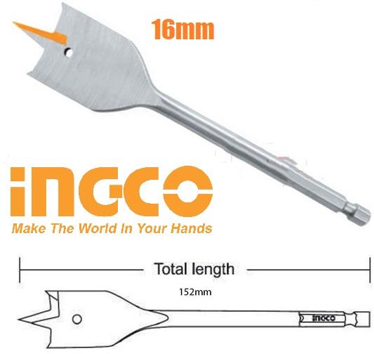 Mũi khoan gỗ đầu dẹp 16mm 152mm wood ingco dbw2211601