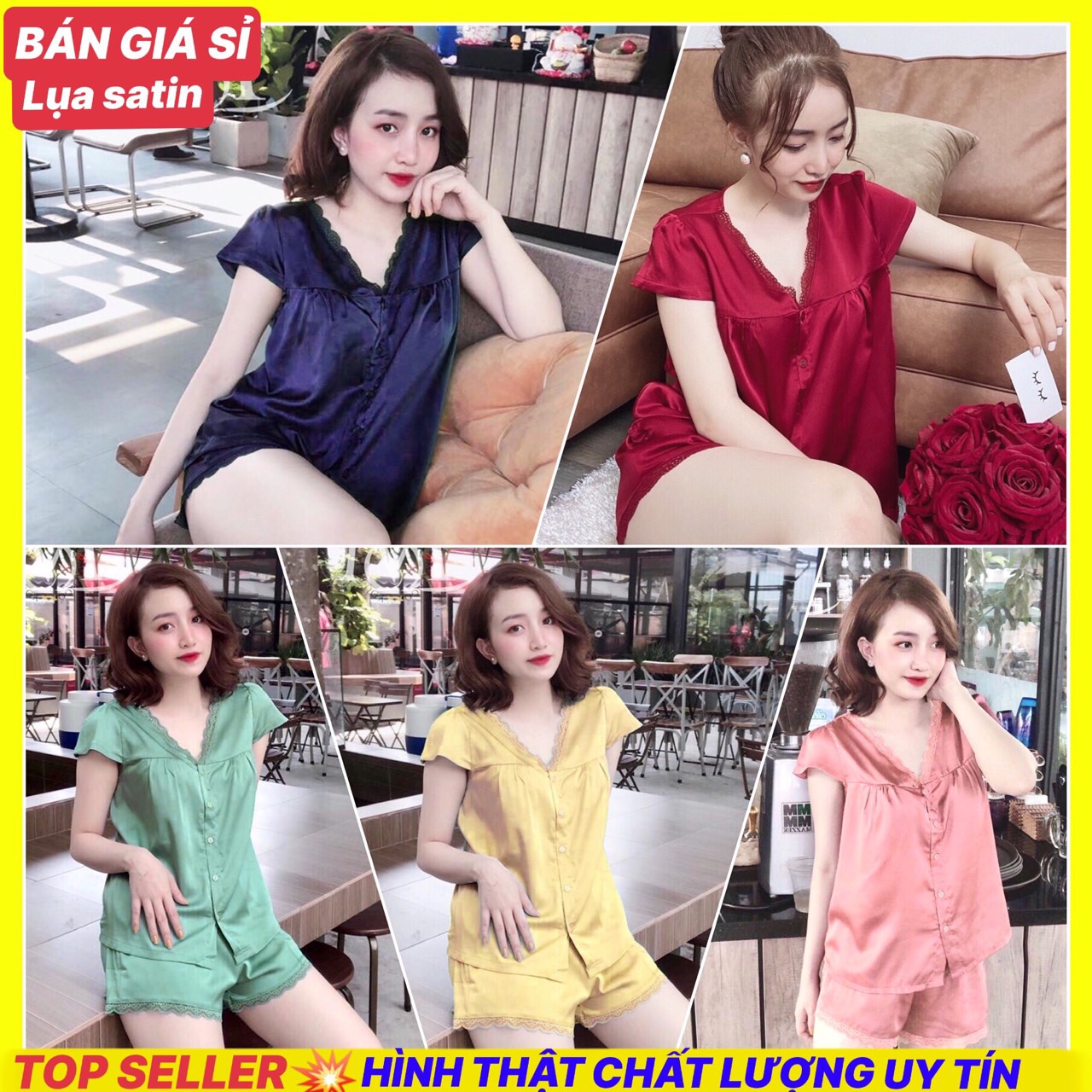 [Giá sỉ xưởng]❣Bộ Ngủ Lụa Satin Đùi Phối Ren Babydoll [Màu+Hình Ảnh thật] đồ bộ phối ren ❤️ Set bộ nữ ❤️ Bộ ❤️ ĐỒ NGỦ ❤️ Đồ nữ xinh ❤️ phối ren ❤️ pyjama ❤️ lụa ❤️ Satin