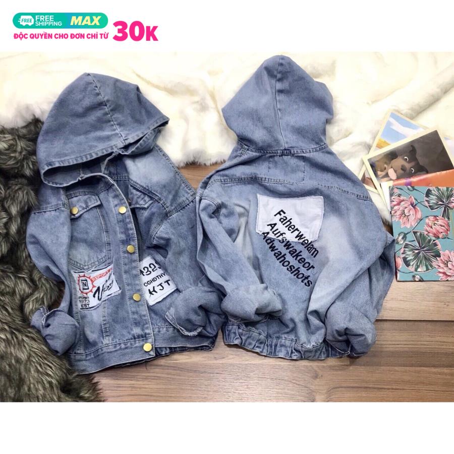 Áo khoác jean nữ croptop - áo khoác jean nữ có mũ - áo khoác jean nữ thêu vải jean co giãn thời trang X-MENFASHION - akjnxm001