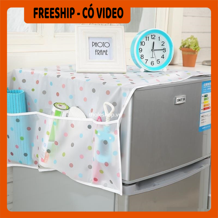 Tấm phủ tủ lạnh - Tấm phủ tủ lạnh có túi đựng treo đồ tiện lợi - Tấm phủ tủ lạnh, máy giặt chống thấm