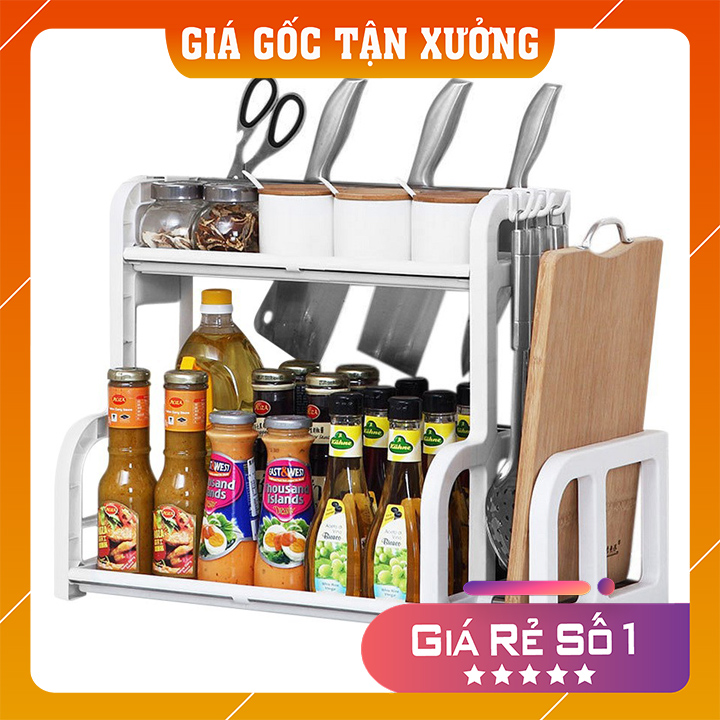 Kệ nhà bếp gia vị 2 tầng tiện ích Tashuan TS-3623 Thiết kế thông minh có giá để thớt treo dao muỗng cực tiện lợi chất liệu nhựa cứng bền an toàn sang trọng tiết kiệm - Nhà Của Bạn Store