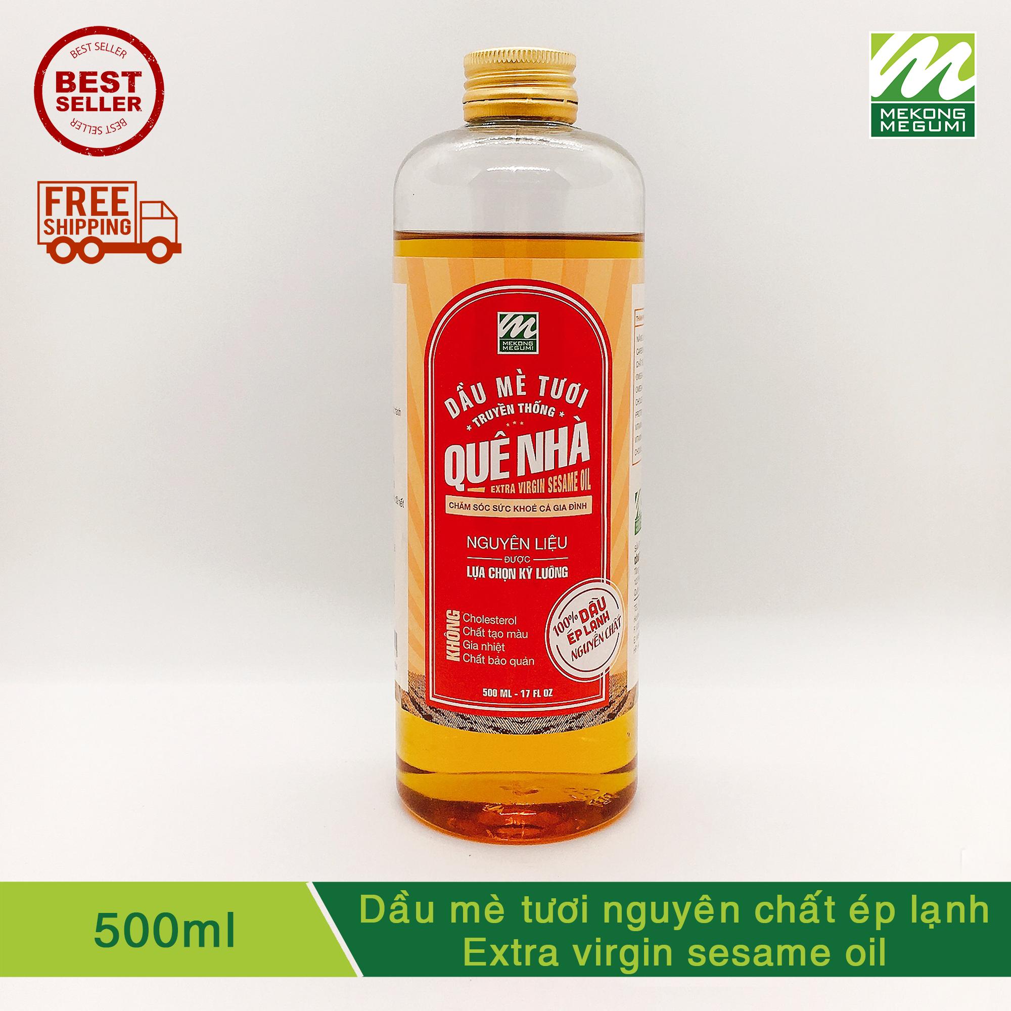 Dầu mè tươi ép lạnh nguyên chất MEKÔNG MEGUMI 500ml- Thực phẩm lành mạnh chăm sóc sức khỏe gia đình