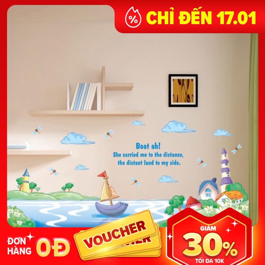 Decal dán tường chân tường thuyền buồm