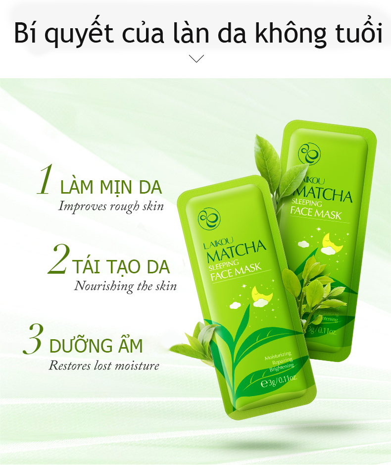[HOT] Mặt Nạ Ngủ Trà Xanh Laikou Matcha Mud Mask- Dưỡng ẩm, ngăn ngừa lão hóa da và loại bỏ những vết thâm đen, vết sẹo và mụn trứng cá da  [PANSO Store]