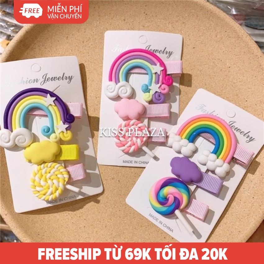 [HCM](XẢ KHO) VỈ 3 CHIẾC KẸP TÓC CẦU VỒNG KẸO NGỌT XINH XẮN. KISS PLAZA