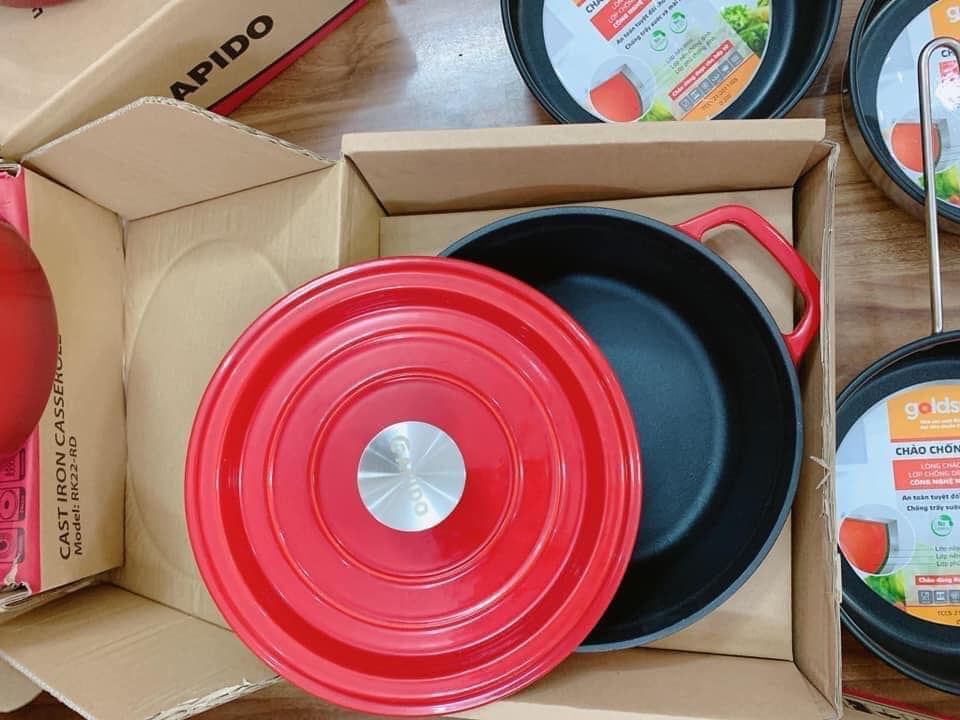 Nồi gang đúc tráng men rapido 20cm, đúc nguyên khối, chống dính 2 lớp, sử dụng với mọi loại bếp