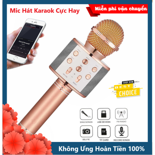 WS-858 Mic Hát Karaoke Bluetooth Không Dây Kèm loa Âm vang Ấm mic hát karaoke cầm tay mini micro hát trên xe hơi mic hát karaoke hay nhất hiện nay