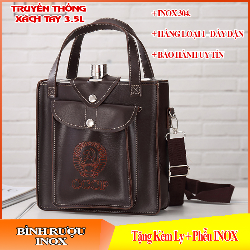 Bình đựng inox cccp truyền thống 3.5l bao da kín - tặng bao da + phễu + ly inox mini | đảm bảo cho sức khỏe