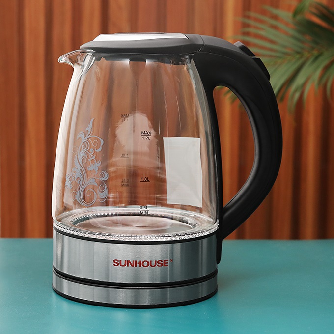 Bình đun nước siêu tốc bằng thủy tinh Sunhouse SHD1217 - Dung tích 1.7 lít - Công suất 1850W - Bảo hành 12 tháng