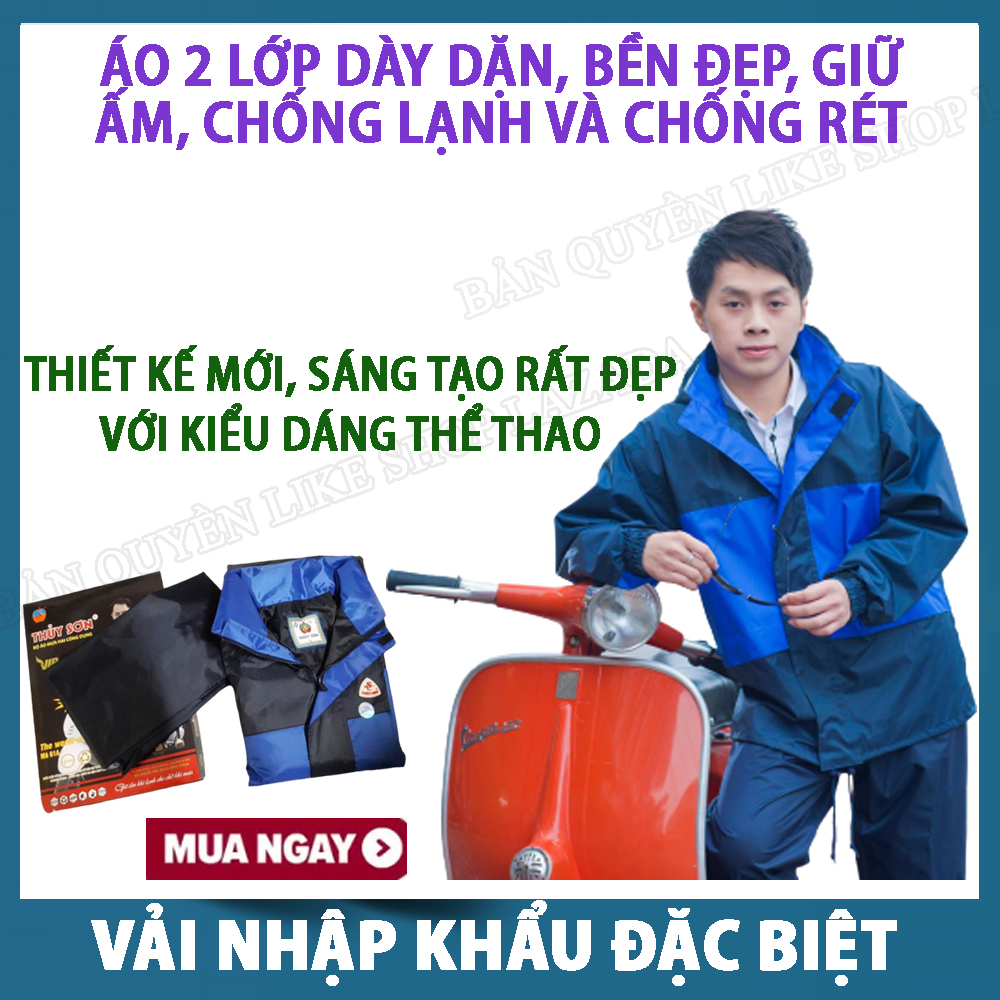 Bộ quần áo mưa, áo mưa bộ, Áo mưa - Áo mưa bộ cao cấp vải dù 2 lớp, chống lạnh, giữ ấm