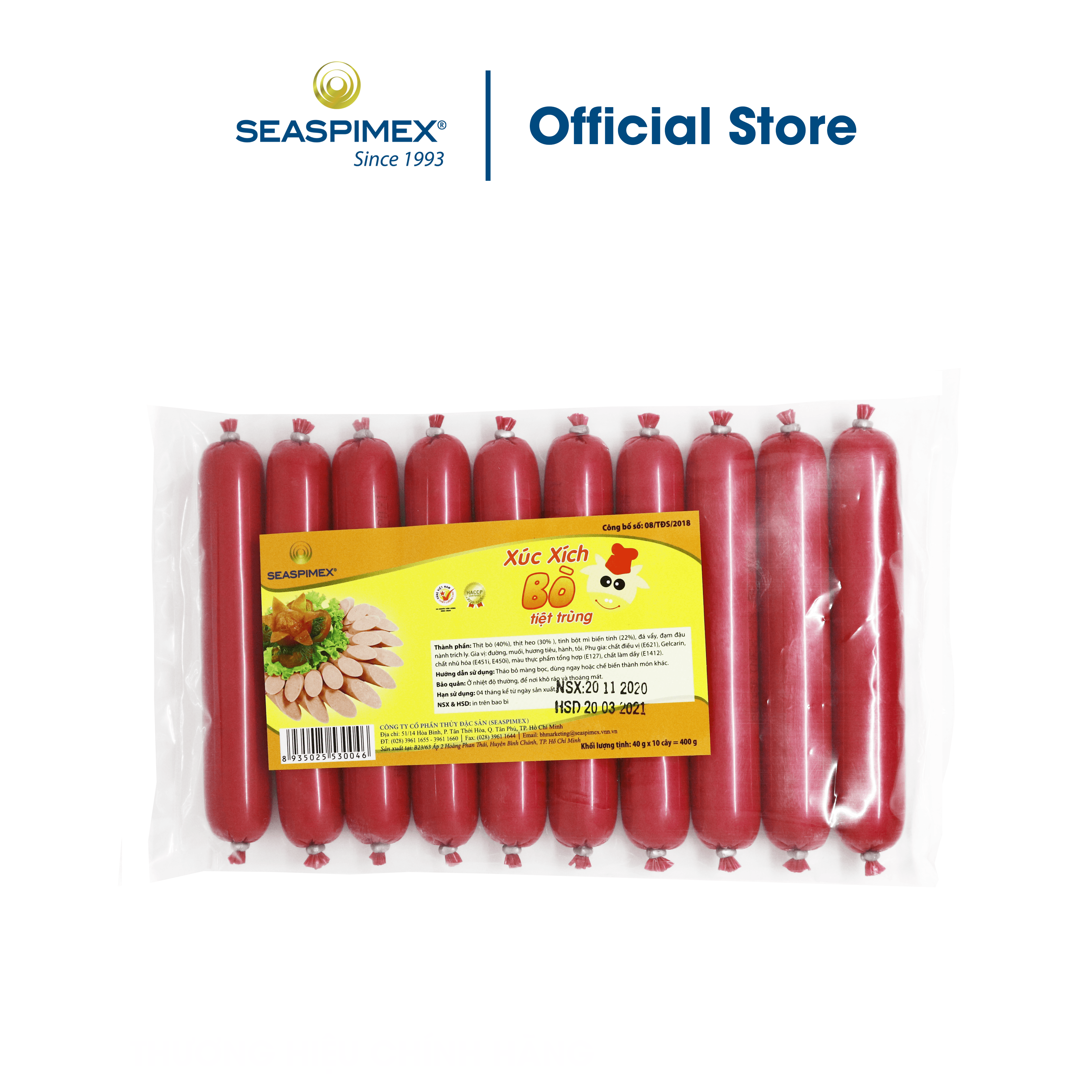 Xúc Xích Bò SEASPIMEX 400g ( 40g x 10 cây)